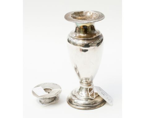 A filled silver baluster vase, Chester hallmark 1911/12, total weight 4.96 ozt approximately, a silver candlestick collar 0.4