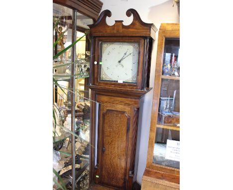 First quarter 19th Century longcase clock with painted dial, Arabic numerals with date (no name), 30 hour, in oak case, circa