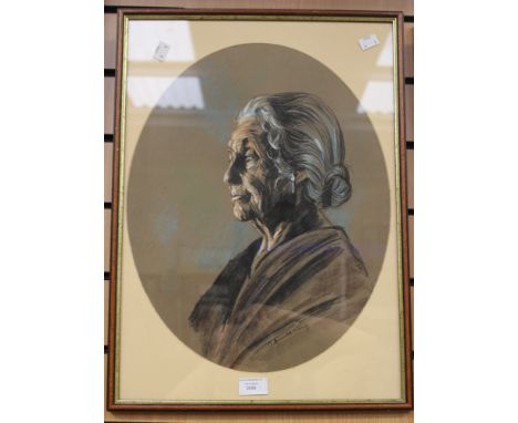 A James Arundel Massey, portrait of an old woman, pastel and charcoal, signed, 45 cm x 36 cm 