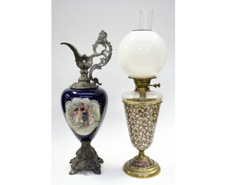 A ceramic and glass oil lamp with a large ewer (2) 