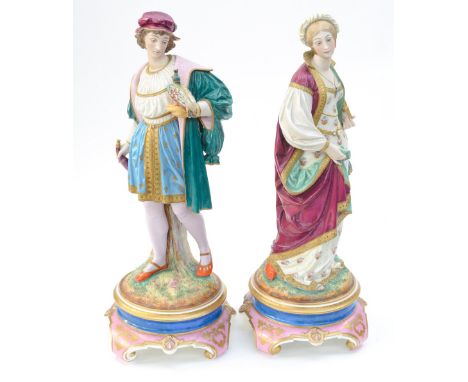 Two ceramic figures of a man and woman, French, late 19th Century 