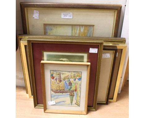 An original sketch of market in Copenhagen, signed, together with a collection of prints, watercolours, etc. (6)