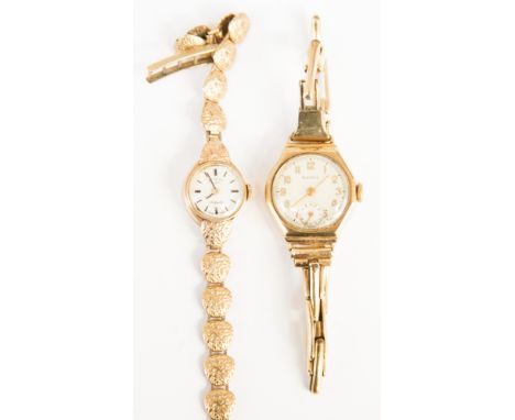 Two ladies' 9ct yellow gold vintage bracelet watches, comprising a 'W. Hinds' hallmarked 1919 and a small 'Rotary' 1968, tota
