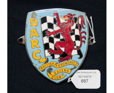 A BARC, British Automobile Racing Club badge, enamelled and chrome plated, shield shape.