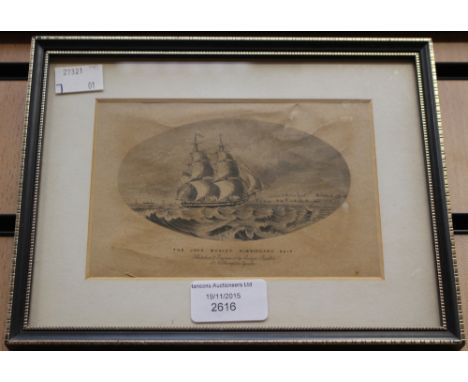 A George Baxter print of 'The John Wesley Missionary Ship', framed, 22 by 17 cm approx 