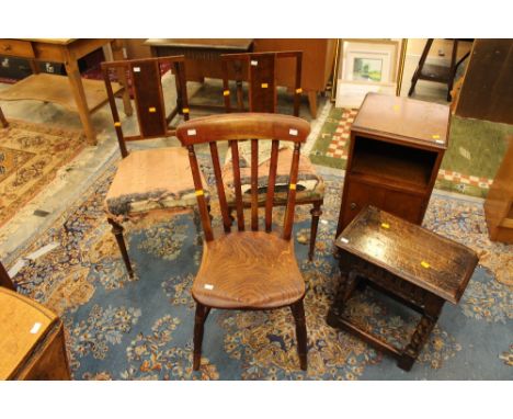 A collection of furniture comprising a pair of George V mahogany side chairs, a Victorian elm and beech kitchen Windsor chair