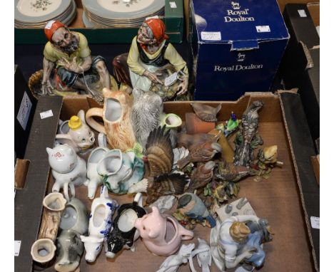 A Royal Doulton character Toby jug of Santa, two Seaside figures and a box of ceramic animals 