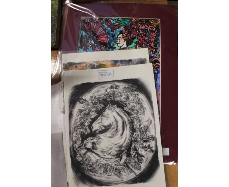 Colbert, Barbara, 'Madam Butterfly', 'Horse & Ammonite', watercolours, and a print titled 'Francais' (3)

Note: Proceeds to D
