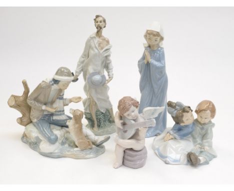 One Lladro and four Nao figures 