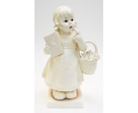 A 1991 'Goebel' figurine 'Expressions of Youth' approximately 14 inches high, 35.5 cms approximately, cream glass, signed Hum