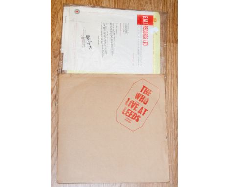 Vinyl LP 'The Who' live at Leeds track 2406001 with 10 documents and one photograph relating to the Who and their gigs