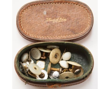 Studs and cuff links, including silver buttons with mother of pearl and sapphire coloured stones and mother of pearl and pear