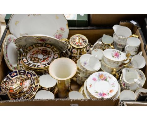 One box of Royal Crown Derby tea wares to include 2451 pattern and posies, together with a Royal Worcester blush ivory vase, 