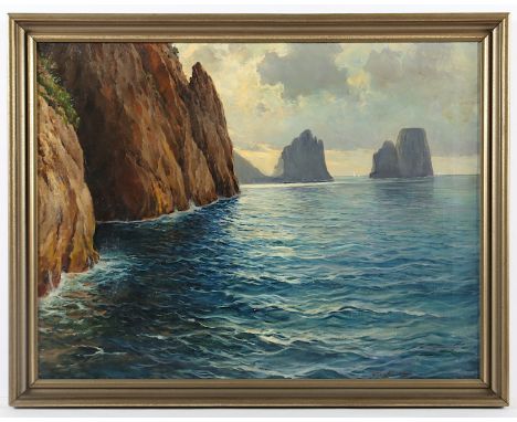 GINA, F. (Italien um 1930), "Blick auf die Faraglioni Felsen vor Capri", Öl/Lwd., 54,5 x 70, unten rechts signiert und "Capri