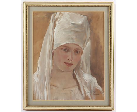 ROEBER, Ernst (1849-1915), "Portrait einer Frau mit Haube", Studie, Mischtechnik/Papier, 32 x 25,5 (Passepartoutausschnitt), 
