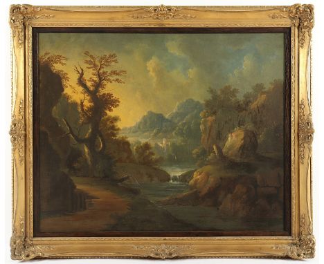 BEMMEL, Georg Christoph Gottlieb von (1765-1811), zugeschrieben, "Romantische Gebirgslandschaft mit Gewässer", Öl/Lwd., 75 x 