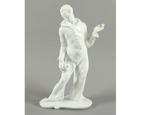 FIGUR "PIERROT MIT MASKE", H 23,5, linke Hand rest., Entwurf Hermann Hubatsch um 1923, KPM BERLIN