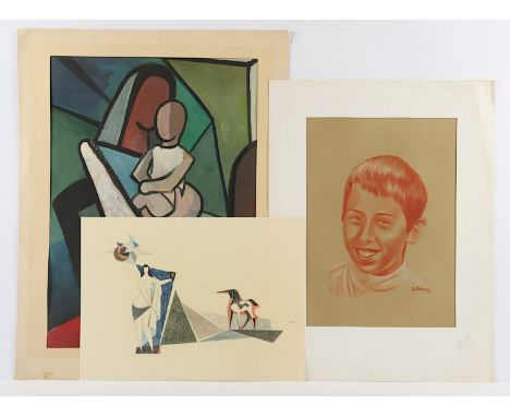 SACK, Alfred, Zeichnung, beigegeben zwei weitere moderne Zeichnungen (eine Gouache, datiert 1953 und ein Portrait), ungerahmt