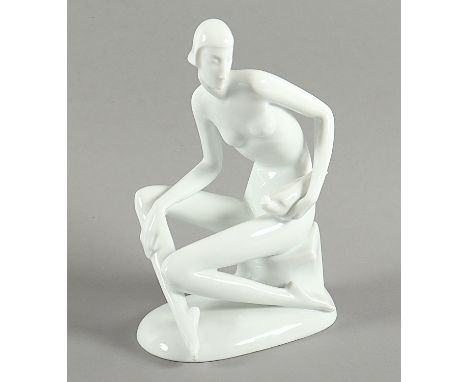 GRUPPE "MÄDCHEN MIT TAUBE", H 18,5, Modellnr. K 1035, Entwurf Gerhard SCHLIEPSTEIN von 1929, ROSENTHAL, SELB, zeitnahe Ausfor