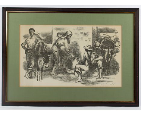 PIEPER, Josef, "Bauern", Original-Lithografie, 38 x 60, handsigniert, R.