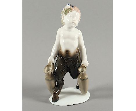 FIGUR "SILEN (FAUN MIT KRÜGEN", farbig staffiert, H 18, Modellnr. K 682, Entwurf Karl HIMMELSTOSS von 1923, ROSENTHAL, SELB, 