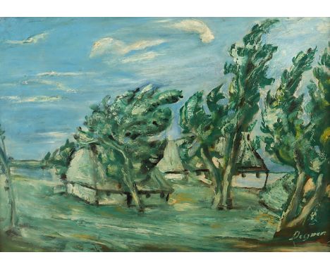 DEGNER, Arthur (1887-1972), "Landschaft mit Bauernkaten", Öl/Hartfaser, 49 x 68,5, unten rechts signiert, R.