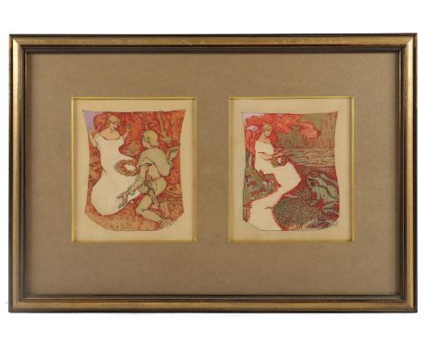 FÜRST, Edmund (1874-1955), "Zwei Illustrationen zum Froschkönig", Mischtechnik/Papier, 15 x 12,5, jeweils signiert und "1900"