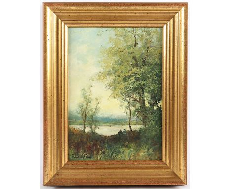BOYLE, George A. (1824-1939), "Waldlandschaft mit Gewässer", Öl/Holz, 35 x 25, unten links signiert, R.