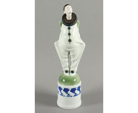 FIGUR "CLOWN", farbig staffiert, H 23,5, Modellnr. K 176 (mit Ente), Entwurf Albert CAASMANN von 1912, zeitnahe Ausformung vo