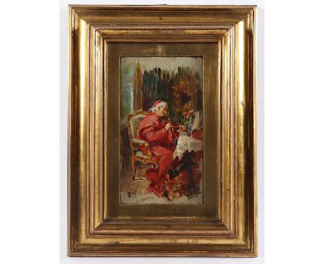 FOCK, S. (Maler um 1900), "Kardinal mit Violine", Studie, Öl/Holz, 18,5 x 10, unten rechts signiert, R.