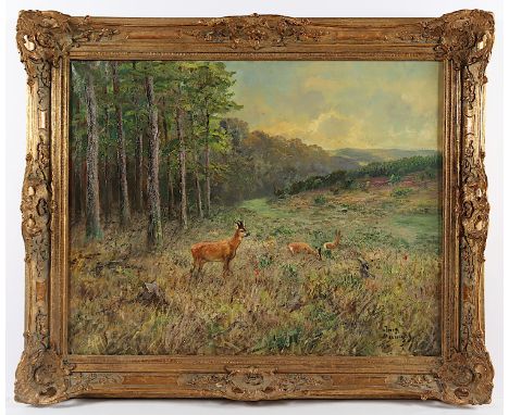 DEDERICHS, Josef (1873-1958), "Rehe am Waldrand", Öl/Lwd., 67 x 85, rest., unten rechts signiert, R.