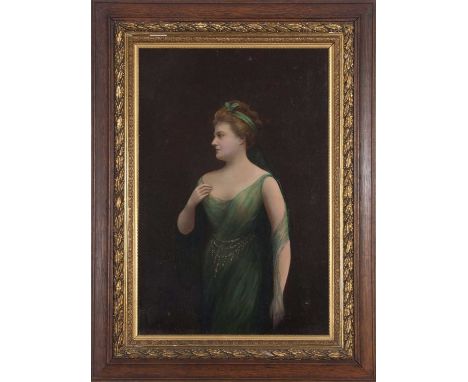 British School, early 19th century, portrait of a lady in a green dress, oil on canvas, unsigned, 19.5x29ins, framed.