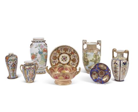 A group of Noritake wares including five vases, bowl with two gilt handles and two further small bowls
