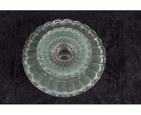 Rene Lalique two section candle holder circa 1930's in the Dahlia pattern, signed R Lalique in capitals to base