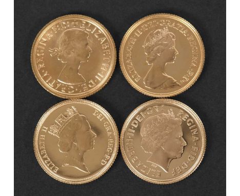 Royal Mint blue leather cased collection of four gold sovereigns "The Royal Portrait Collections", the sovereigns dated 1968,