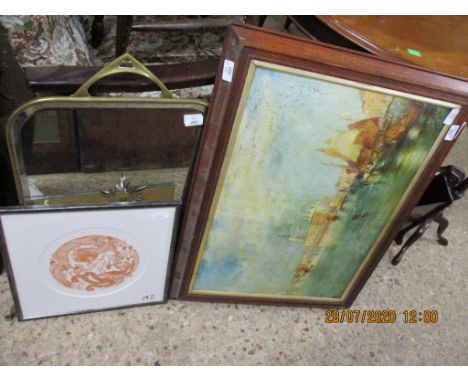 COLOURED LITHOGRAPH OF VENETIAN CANAL SCENE AND FURTHER DECORATIVE PRINT