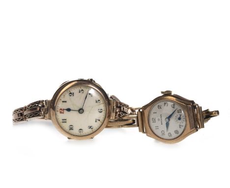 LADY'S RODANIA NINE CARAT GOLD MANUAL WIND WRIST WATCH, the round cream dial with applied Arabic hour markers, subsidiary dia