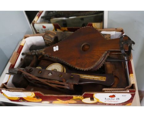 Collection of wooden items to include barometer 