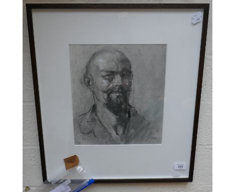 Box framed and glazed self portrait of Michael Hyam b.1958 in charcoal signed - Approx 31cm x 27.5cm 