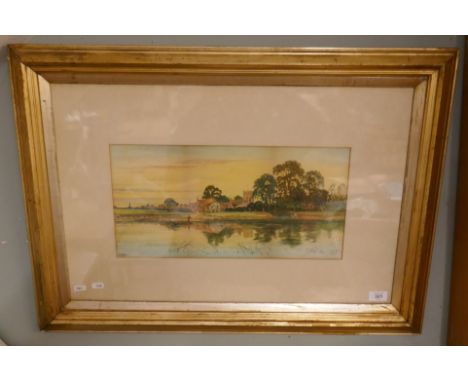 Framed watercolour rural scene R Allam - Approx image size: 45cm x 23cm 