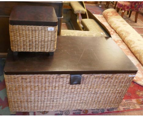 Wicker ottoman together with a wicker storage stool 