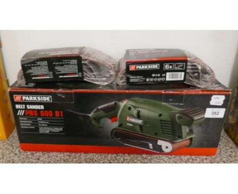 Parkside belt sander PBS 600 B1 with 2 packets of PBSZ 457 A1 sanding sets 