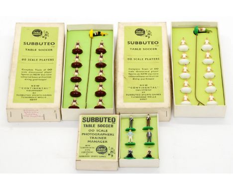Subbuteo, A mixed boxed group of teams and staff to include, Full white strip (Leeds etc - Goalkeeper seems to have been brok