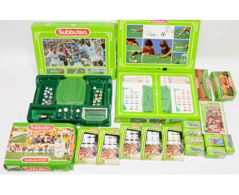 Subbuteo, a mixed mainly boxed group of Sets, Teams and other accessories, this contains set 60140, with teams of Italy, Braz