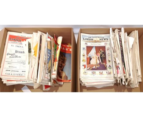 A collection of vintage magazines. Includes "The Illustrated London News" with others. Although unchecked for completeness co
