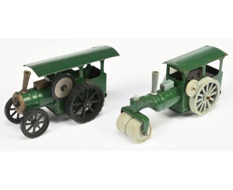 Triang Minic pair including: Steam Roller and Traction Engine, age related wear, repair to steam rollers wheels, MISSING keys