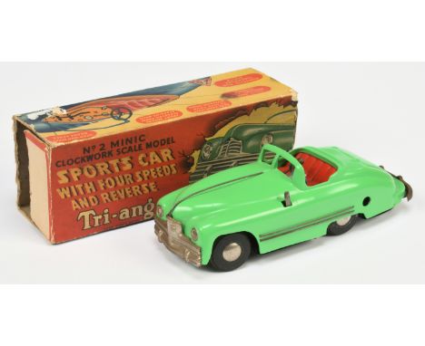 Triang Minic No.2 Sports Car, plastic clockwork car, steerable front wheels and gear stick, MISSING key (untested), some age 