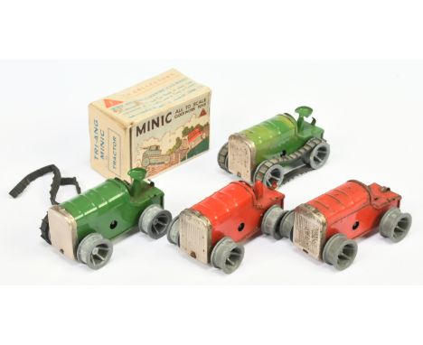 Triang Minic tractor group, MISSING keys (untested), two are missing rubber tracks, one has broken tracks, age related wear, 