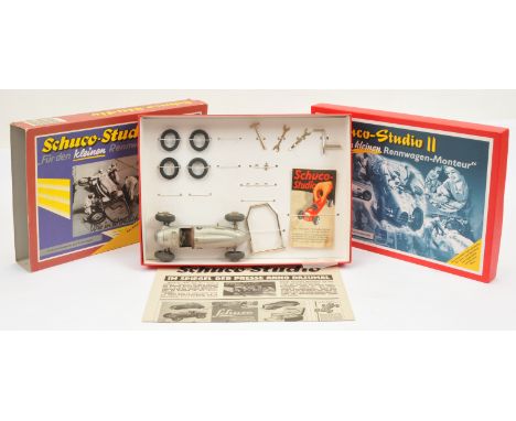 Schuco Studio II Auto Union Racing Car Kit "Rennwagen-Moneur", box contains an unbuilt tinplate clockwork model in silver, wi