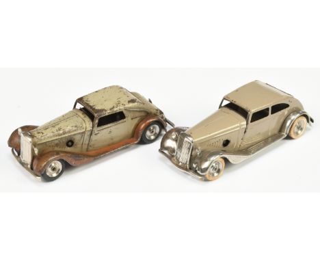 Tri-ang Minic pair including: (1) Vauxhall Cabriolet; (2) Sports Saloon; both MISSING keys (untested), surface corrosion, Fai